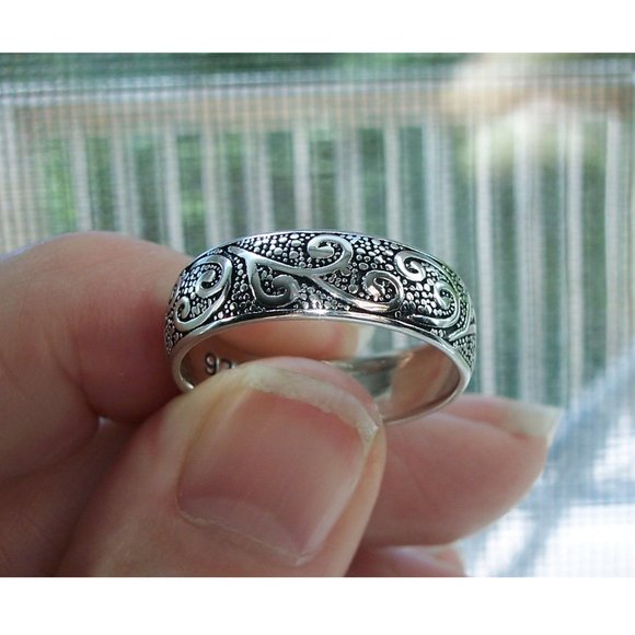 Scrolls Swirls Band Ring 6.5 mm Wide 925 Sterling Silver Women's Thumb Ring - Picture 8 of 14